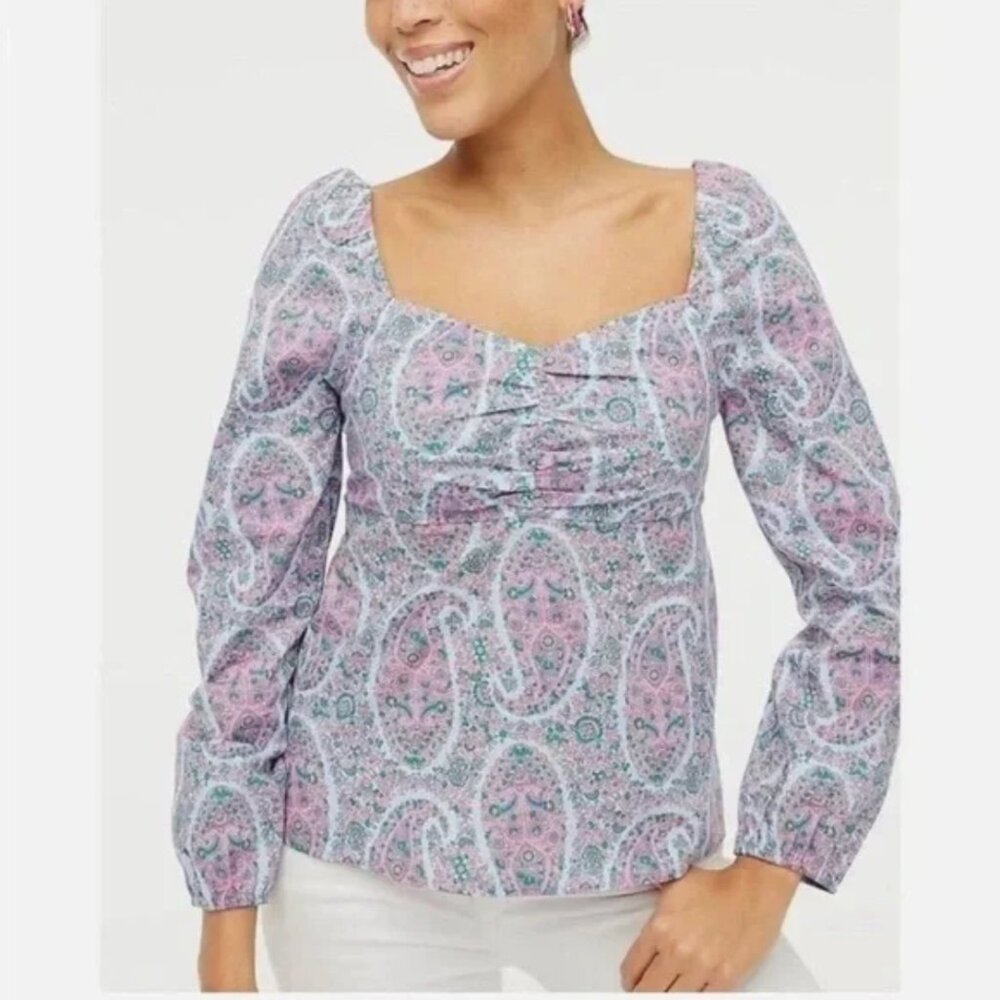 Floral Paisley Long Sleeve Sweetheart Neckline Top